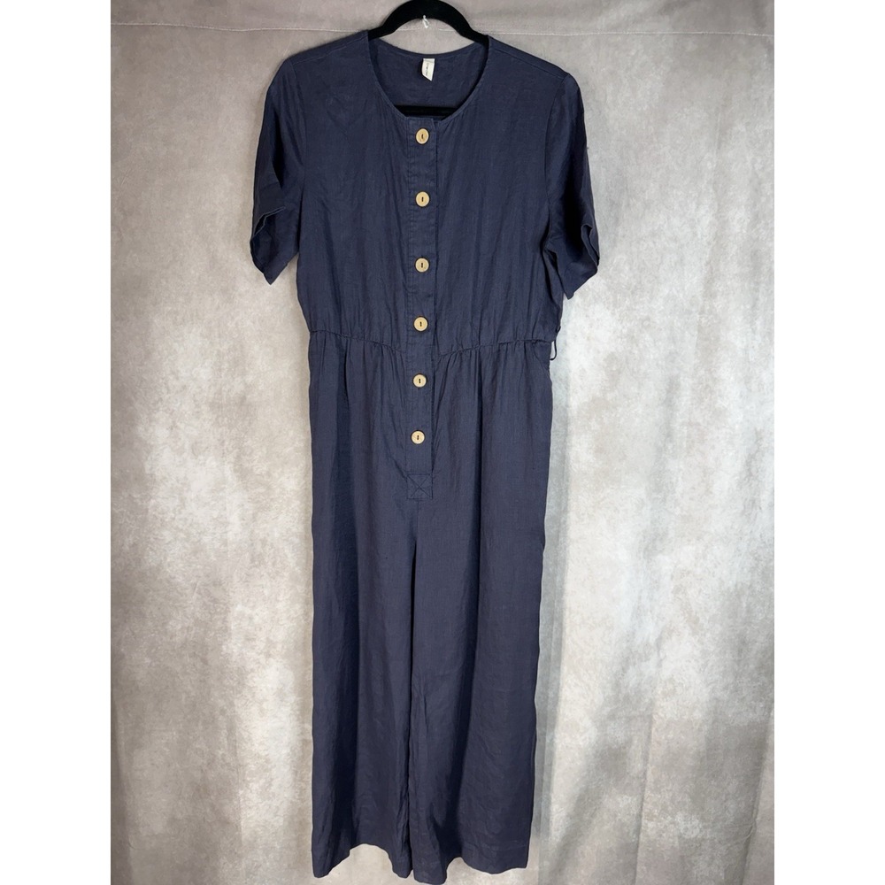 Grae Cove Nia Linen Wide-Leg Jumpsuit In Navy Blue Women's Size M